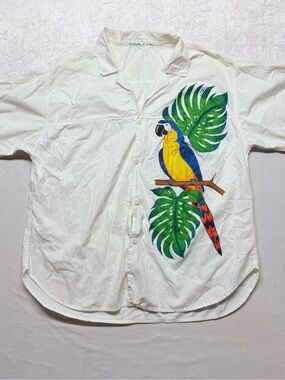 Hand painted White Parrot-Print Pet Bird Shirt - White